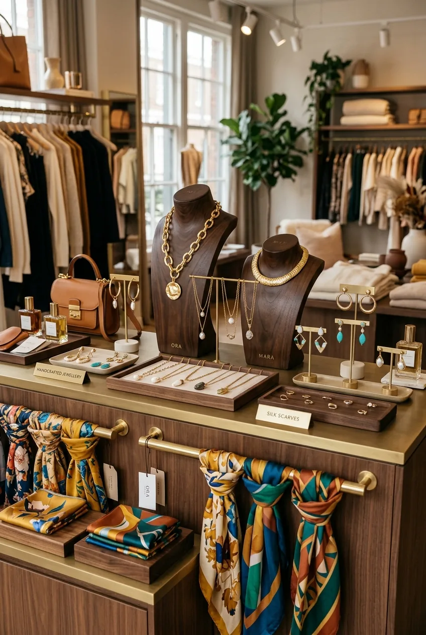 Handcrafted jewellery and fashion accessories showcase counter